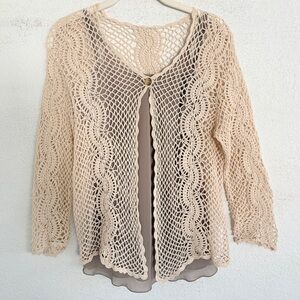 Vintage Open Knit Sweater Crochet Lace Fairy Indie Sleazy S Beige Cream